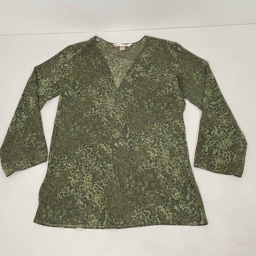Victoria's Secret Sheer Nightgown Dress Womens Medium Green Cheetah Sleepwear